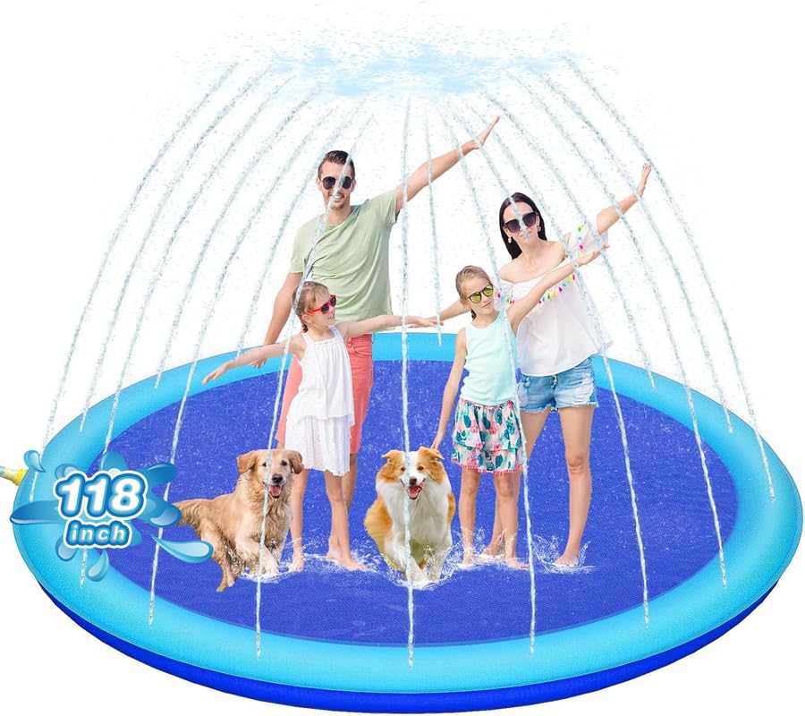 118'' Extra Large Splash Pad for Kids and Dogs, 9.83FT Giant Non-Slip Thickened Sprinkler Pad Pool, Summer Outdoor Water Toys fo