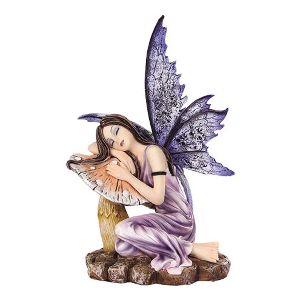 Pacific Giftware 5.25 Inch Fairyland Purple Fairy Sleeping On Mushroom Statue Figurine