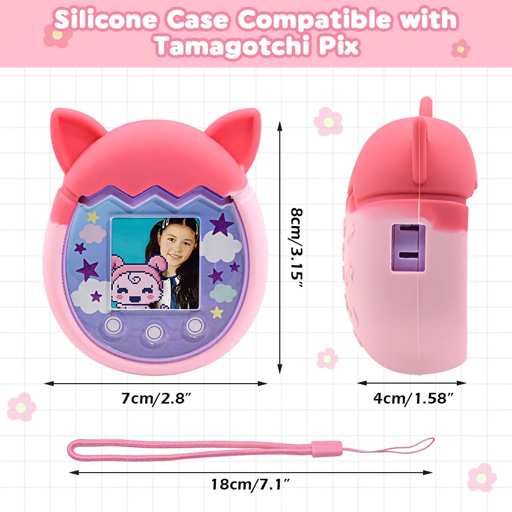 Winceed Silicone Case For Tamagotchi Pix Virtual Pet Game Machine, Protective Cover For Tamagotchi Pix Sleeve Protector Skin With Hand Strap (Pink)