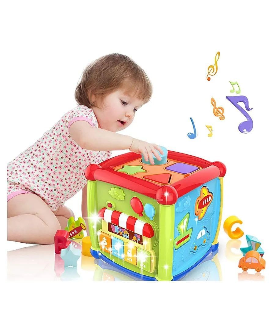 Incarnation 6Sided Educational Activity Cube Toy For Babies & Toddlers Musical Geometric Cube Toy Blocks, Math Montessori Cloc