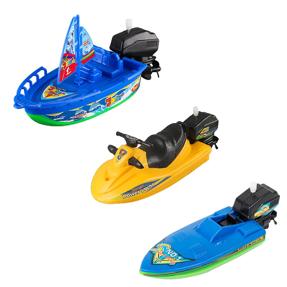 Nextake Wind-Up Boat Bathtub Toy Set, Funny Windup Speed Boat Bathtub Toy Jet Ski Clockwork Sailboat Water Toy Motorboat Tub Toy