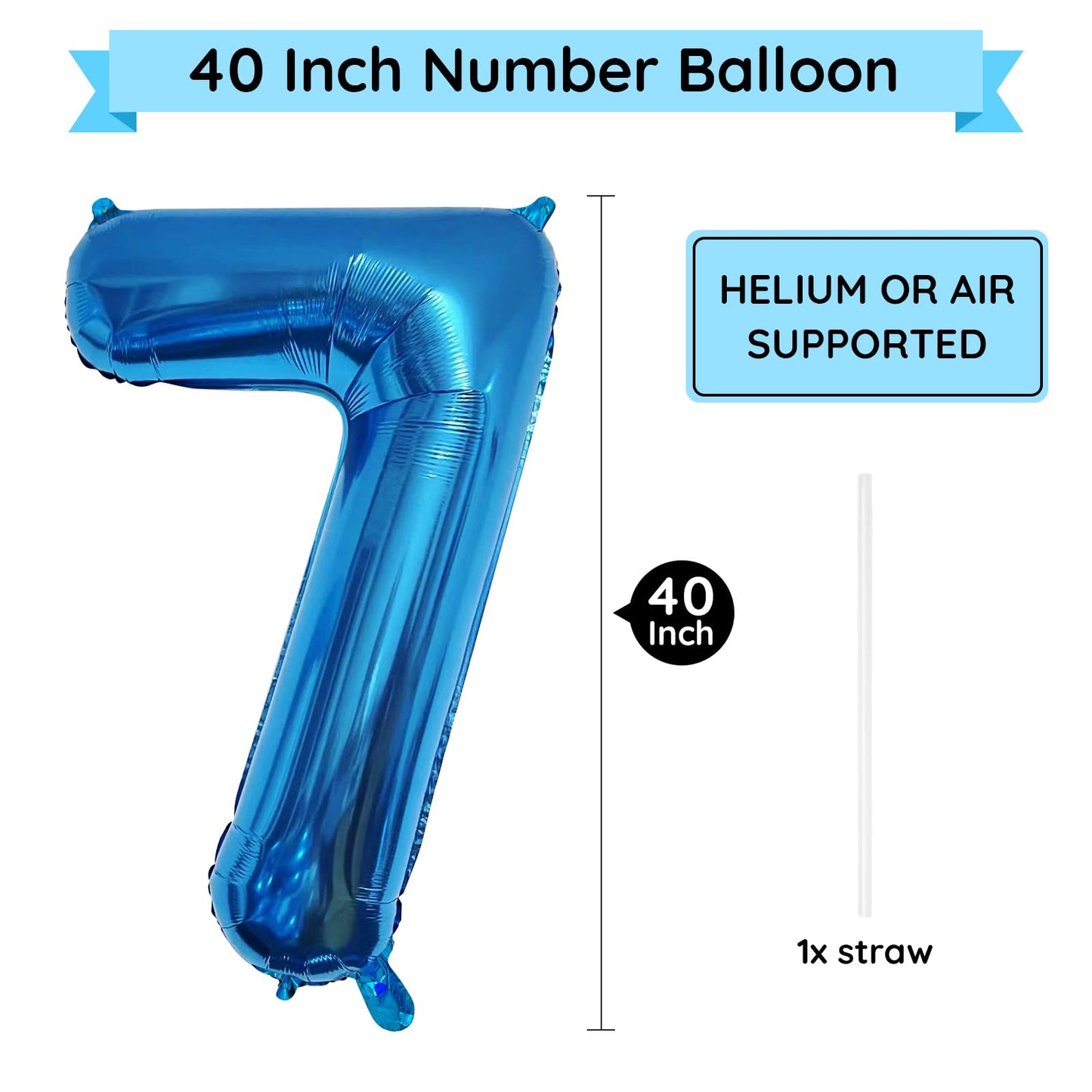 Paticool 40 Inch Blue Number Balloon 7, Large Number Foil Balloons Mylar For Girl Boy Birthday Party Celebration Decorations Sup