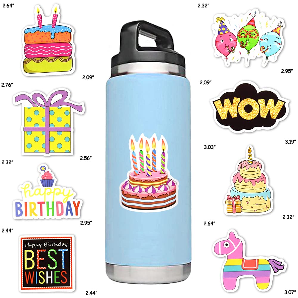 SUSIHI Birthday Stickers Pack - 50 Vinyl Party Stickers for Kids & Adults, Scrapbooking, Cards, Birthday Theme