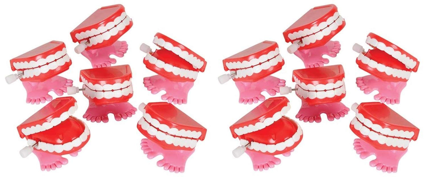 HAPPY DEALS Wind Up Chatter Teeth - 12 Pack, 1.75" Red Plastic Walking Toys, Model JT012