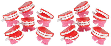 HAPPY DEALS Wind Up Chatter Teeth - 12 Pack, 1.75" Red Plastic Walking Toys, Model JT012
