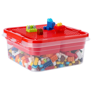 Oganazi Plastic Storage Container With Bricks Baseplate Lid For Building Blocks, Bricks Building Set Organization Bin With Compa