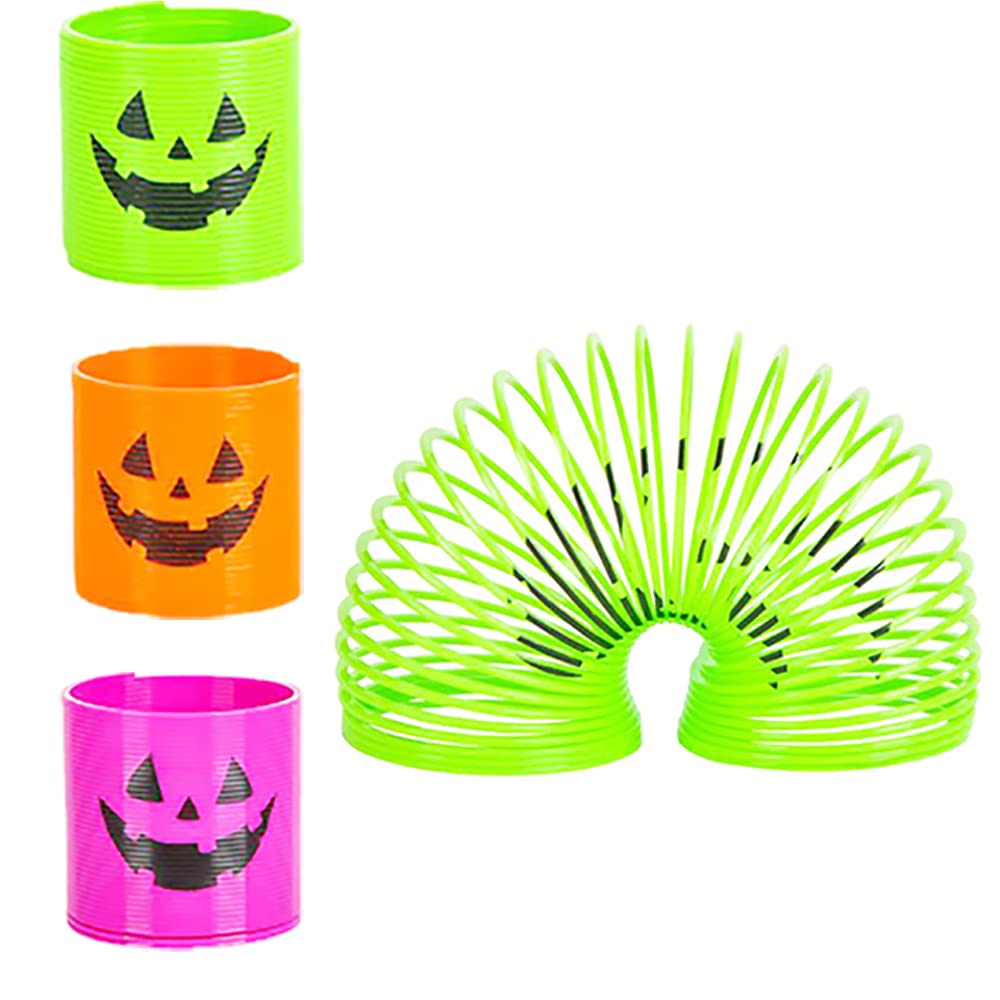 The Dreidel Company Halloween Coil Spring, Jack-O-Lantern Circle Shaped Coils, Neon Colors Magic Spring Toy, Party Favor For Kids, 1.4' (35Mm) (24-Pack)