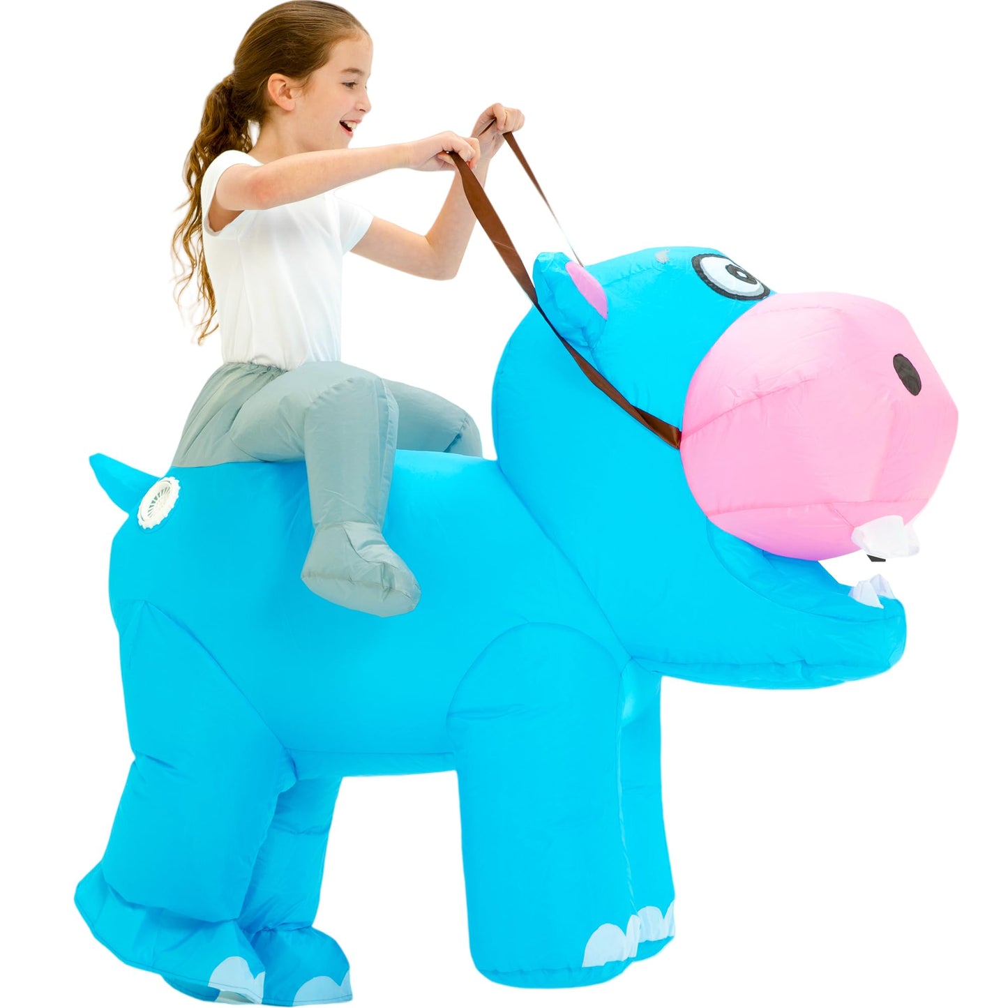 One Casa Blow Up Party Costume,Inflatable Costumes for Kids,Riding Hippo Costume,Halloween Costumes for Girls Boys (7-10YRS)