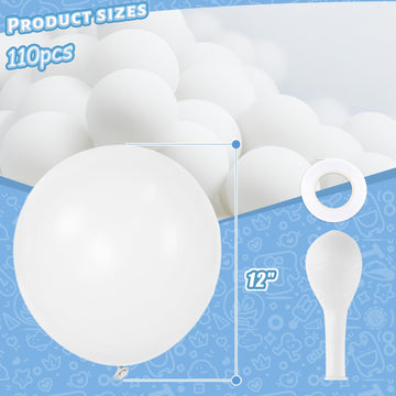 Lovestown 110Pcs White Balloons, 12 Inches White Party Balloons Bulk With Ribbon Latex Helium Balloons Garland Arch For Diy Crafts Birthday Baby Shower Wedding Party Decorations
