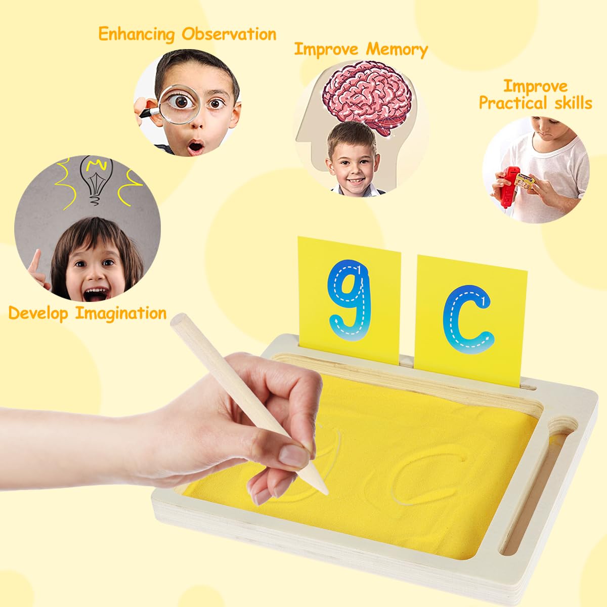 Montessori Sand Tray Toys Wooden, Sand Writing Trays for Kids, Wooden Sand Trays, Wooden Sand Tray Box, Montessori Sand Writing