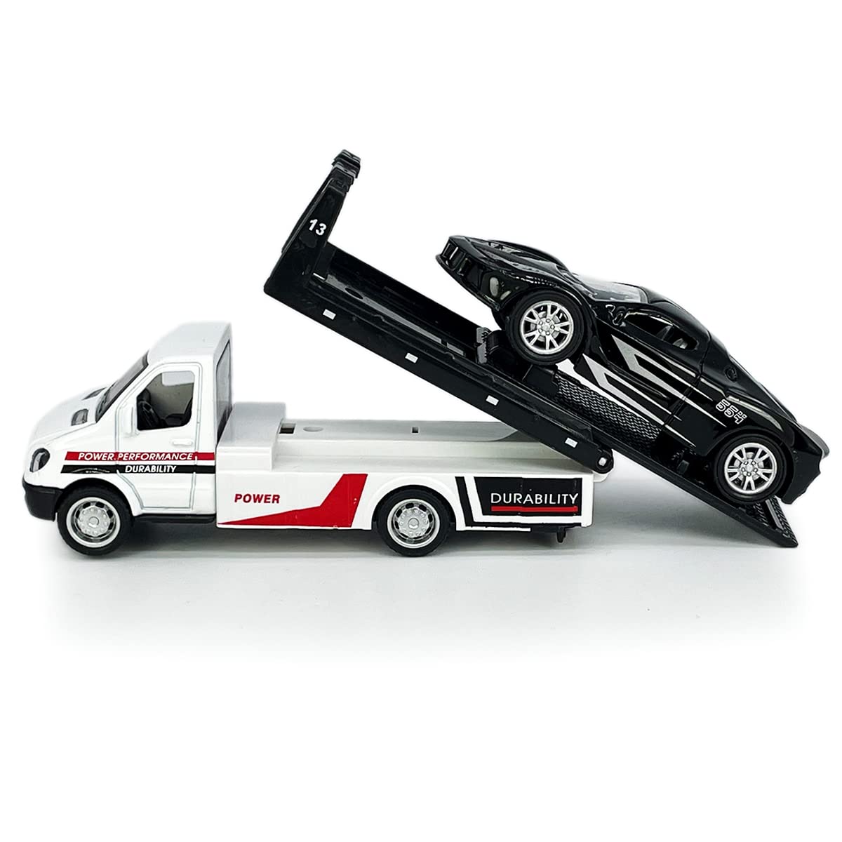 Flatbed Truck Toy Rescue Tow Truck Transport Trailer Car Carrier Metal Diecast Pull Back Vehicles 2 in 1 Vehicle Playset Toy Tru
