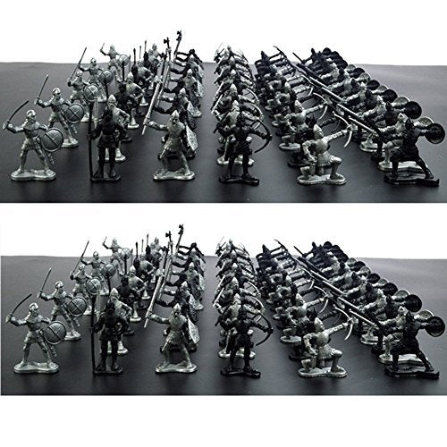 60 Pcs/Lot Sliver Black Warriors Medieval Soldiers Military Figures Toy Archaic Soldiers Middle Ages Knights
