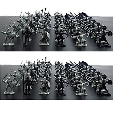60 Pcs/Lot Sliver Black Warriors Medieval Soldiers Military Figures Toy Archaic Soldiers Middle Ages Knights