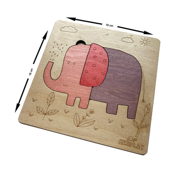 Ekoplay 3 Piece Playful Elephant Wooden Puzzle for Kids, Jigsaw Puzzle for Pre-School Kids, Learning Educational Toys Gifts for