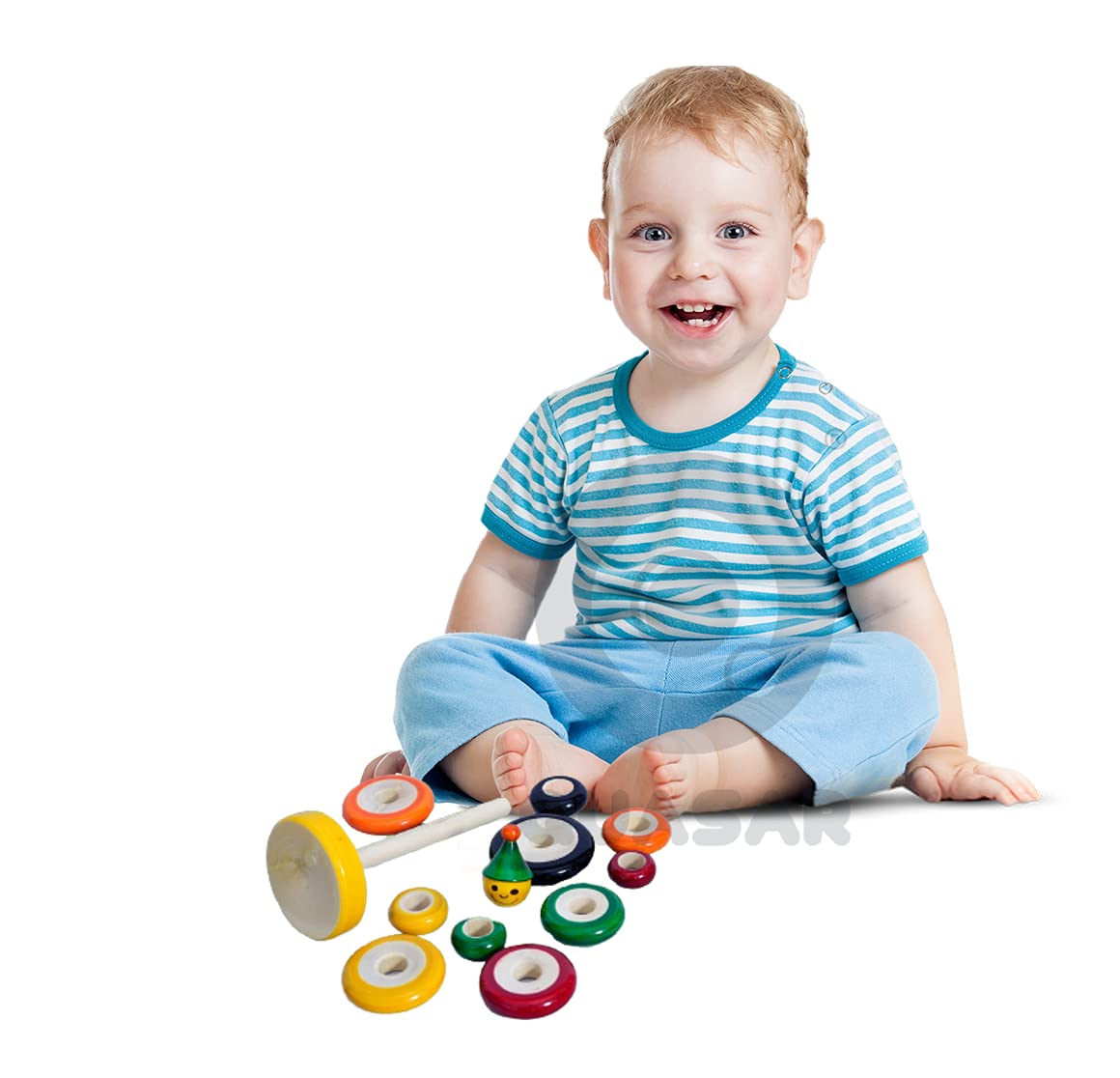 Quasar Wooden Rainbow 10 Colorful Teddy Stacking Rings Toy Handmade Eco Friendly Learning Development HandEye Coordination Deco
