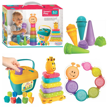 Toymate Smart Play 4-In-1 Gift Set - Educational Toddler Toys For 12-36 Months, Shape Sorter, Stacking Rings, Nesting Cups & Pre