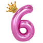 40Inch Pink Number 6 Crown Balloons Set, 6Th Birthday Balloons For Women And Girls, Wedding Anniversar Celebration Decorative Ba