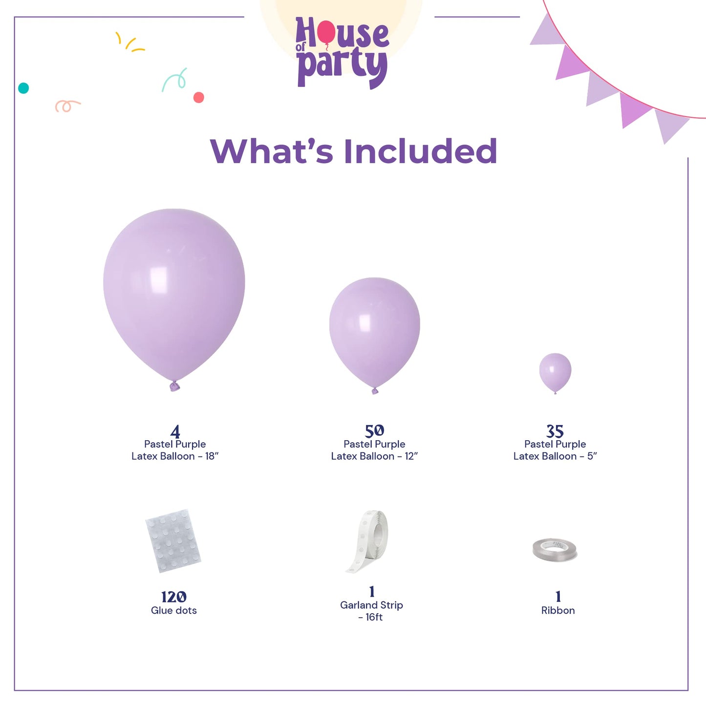 House Of Party Pastel Purple Balloons - Lavender Balloons 5/12/18 Inch, Light Purple Lilac Balloon Garland Kit For Graduation, B