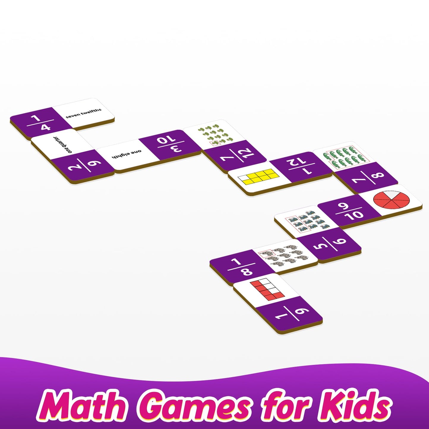 Kasfalci Fraction Dominoes Set,Math Games For Kids,Math Manipulatives,Counting Toys,Learning Games,Preschool Learning Activities