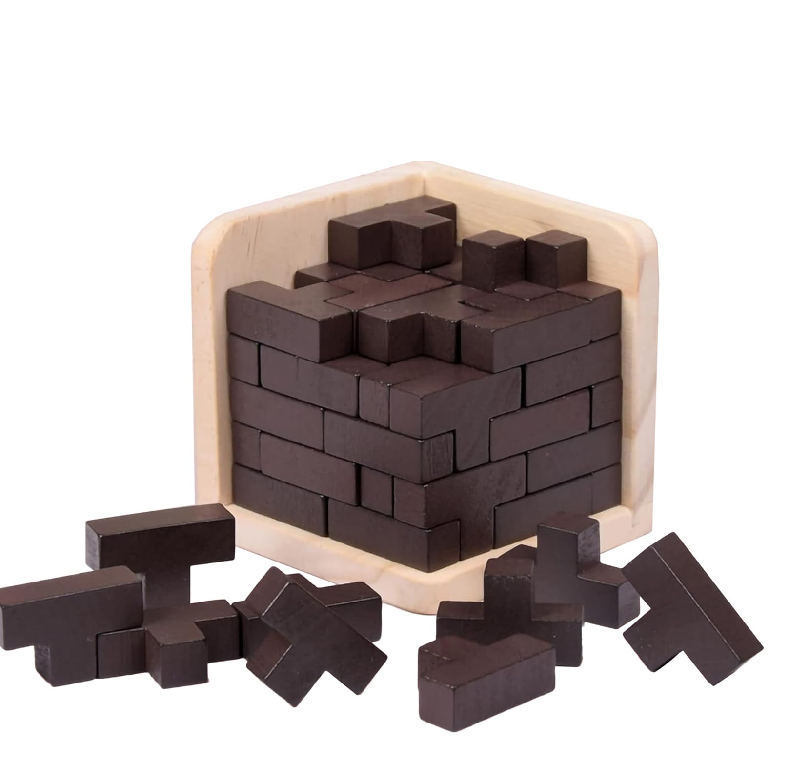 3D Wooden Brain Teaser Puzzle Cube Wooden Puzzles T-Shaped Jigsaw Logic Puzzle Game Puzzles Educational Toy for Kids and Adults 