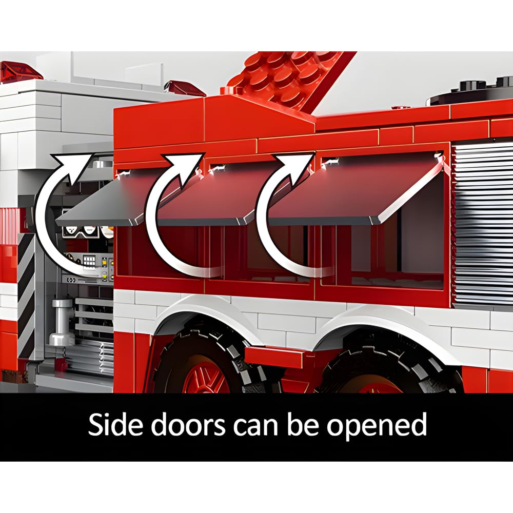 BYWbricks City Ladder Fire Truck Building Blocks Set - 711 pcs, Plastic, 11.6" x 3.74" x 5.03", Model 03031, Gift