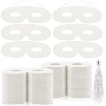 Vinsot 180 Pack White Paper Eye Masks Plain Masquerade Die Cut Blank Mask Paintable Craft Paper Costume with Elastic Ropes for C