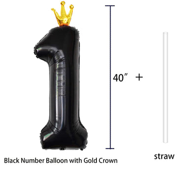 Gifloon Black Number 1 Balloon With Crown, Large Number Balloons 40 Inch, 1St Birthday Party Decorations First Birthday Sign Dec
