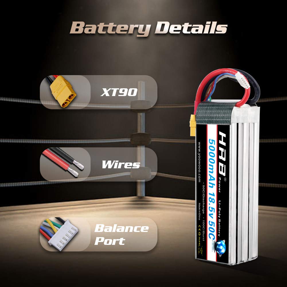 HRB 5S 18.5V 5000mAh 50-100C RC Lipo Battery XT90 Plug Compatible with RC Helicopter Airplane Car Boat Truck