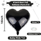 Black Heart Balloons, 18 Inch Black Helium Heart Balloons, 12Pcs Large Black Heart Shape Mylar Balloons, Black Foil Heart Balloo