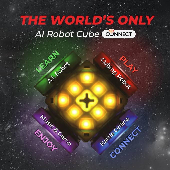 eX-Mars AI Robot Cube | Self Scrambling STEM Puzzle Cube | 10 Puzzle Types | Music Player | Fun for Kids & Adults