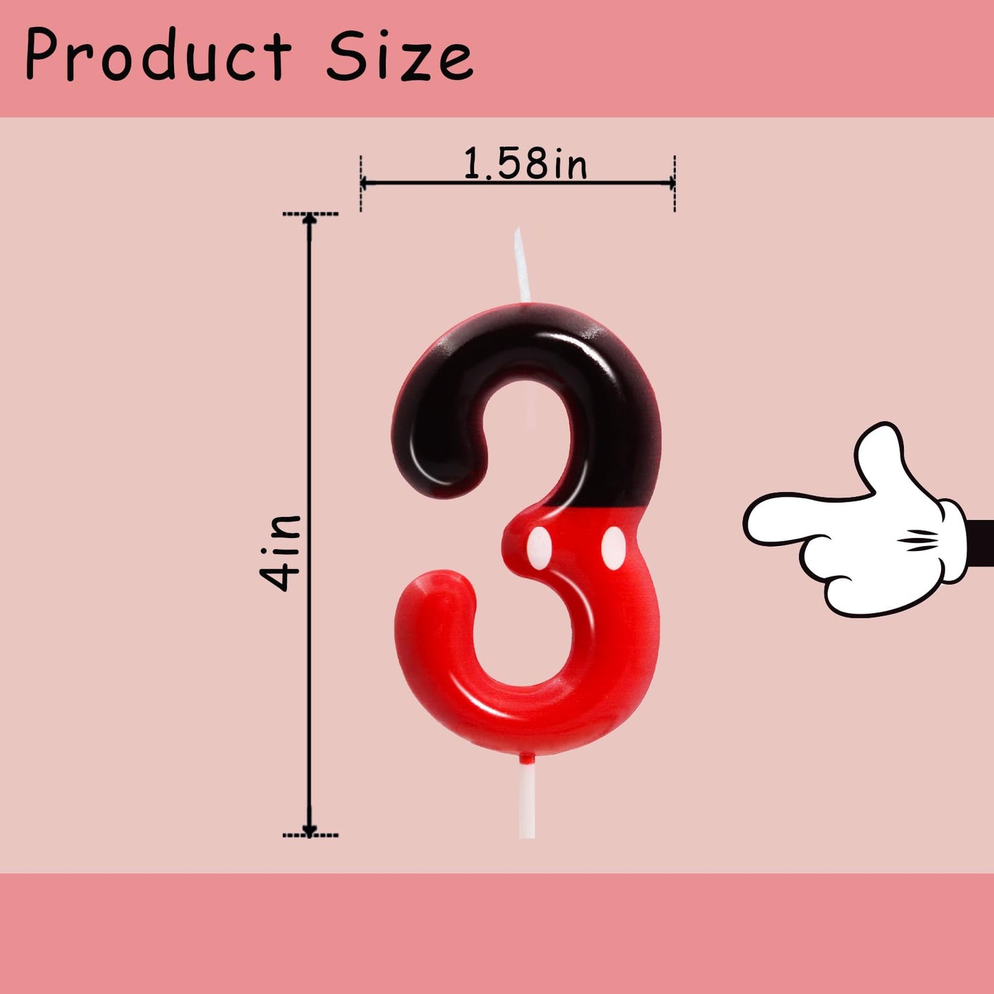 3rd Black Red Birthday Candles for Boys Girls, Red Mouse Cake Topper Cupcake Decor, Cartoon Themed Birthday Party Decorations Su