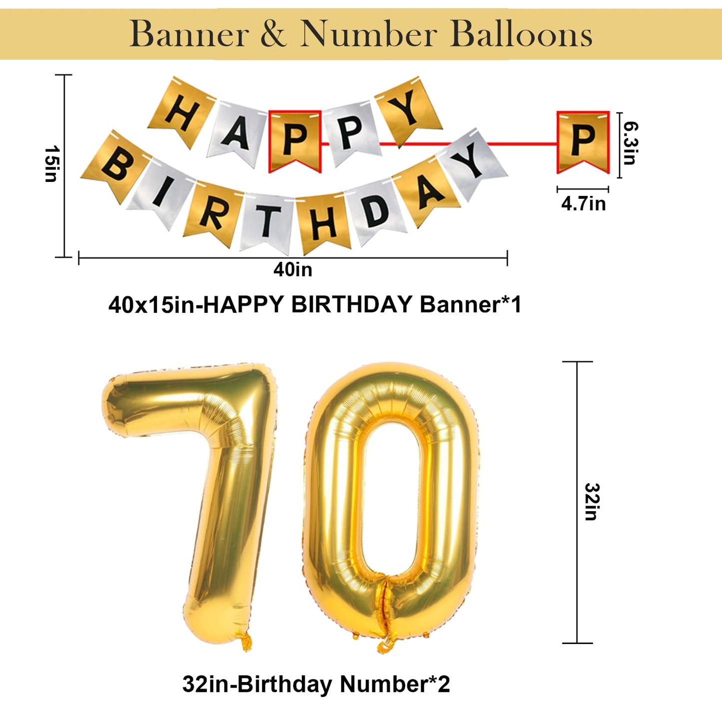Naninuneno 70Th Gold Birthday Decorations, Gold Black Silver Happy Birthday Balloons Supplies For Boy Men Girl Women, 70 Birthda