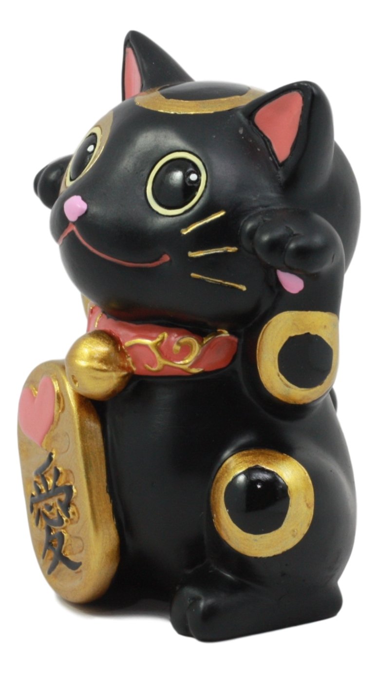 Atl Ebros Black Maneki Neko Cat Collector Figurine Japanese Lucky Cat Charm Mao Mao Black Kitten Decorative Sculpture