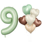Biapian 40 Inch Sage Green Number 9 Balloons, Gaint Number 9 Balloon With 18'' Retro Foil Heart Balloons Helium For Neutral Boys
