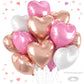 12 Pcs Heart Balloons, 18 inch Rose Gold and Pink Heart Shaped Balloons, Big Heart Helium Balloons, Heart Foil Balloons for Wedd