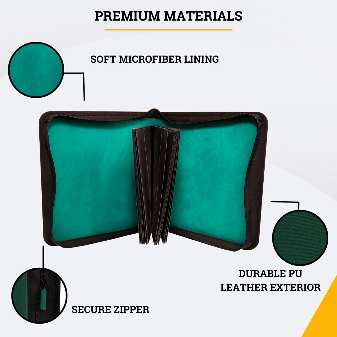 Card Guardian - Toploader 4 Pocket enhanced Binder with Zipper for 160 Cards - Side Loaded Pockets - Compatible with Sports and Trading Cards TCG (Green)