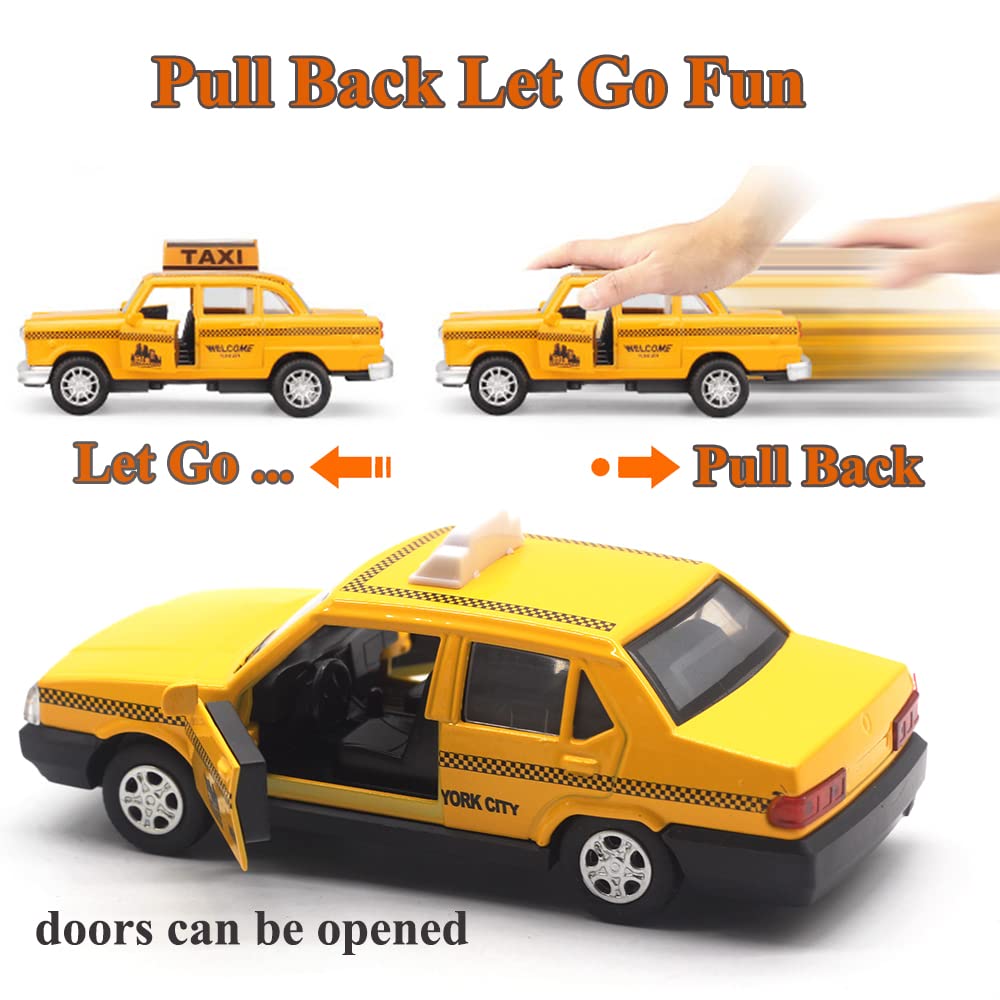 OTONOPI New York City Taxi Cab Toy Taxi Car Toy for Kids Yellow Cab Diecast Model Toy Car with Pullback Action for Toddler Age 3