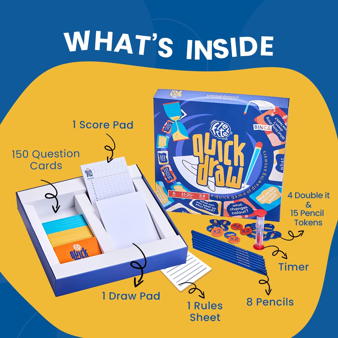 Board Game - Fletter Quick Draw, Fast-Paced Drawing Game, Fun For Kids, Teens & Adults, Boosts Creativity & Quick Thinking, Perf