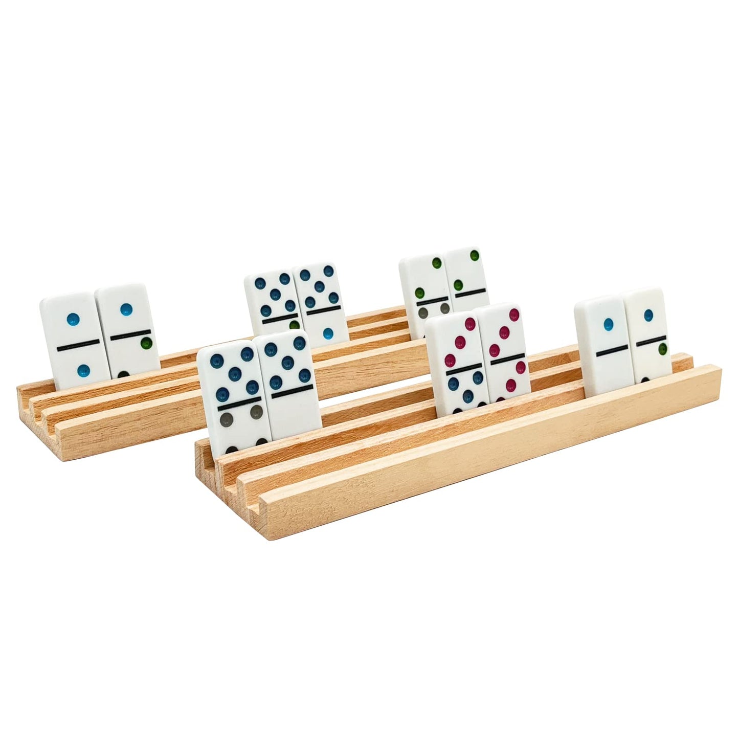SUTIMSHE Wooden Domino Racks Set of 8 - Natural Holders for Mexican Train & Chickenfoot Games, Dominoes NOT Included