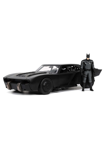 Dc Comics 1:24 The Batman Batmobile Die-Cast Car W/ 2.75' Batman Figure, Toys For Kids And Adults,Black/Silver