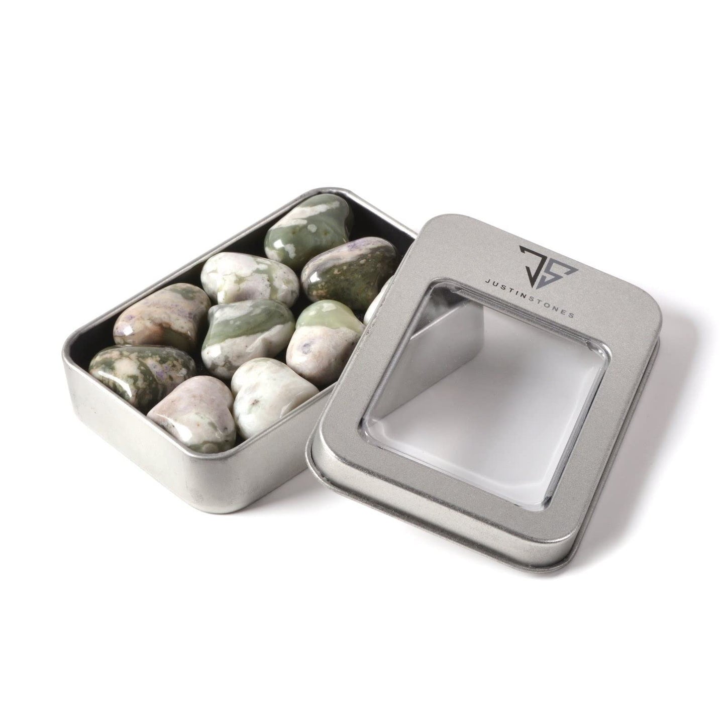 Natural Peace Jasper Gemstone Healing Crystal 1 Inch Mini Puffy Heart Pocket Stone Iron Gift Box (Pack Of 10)