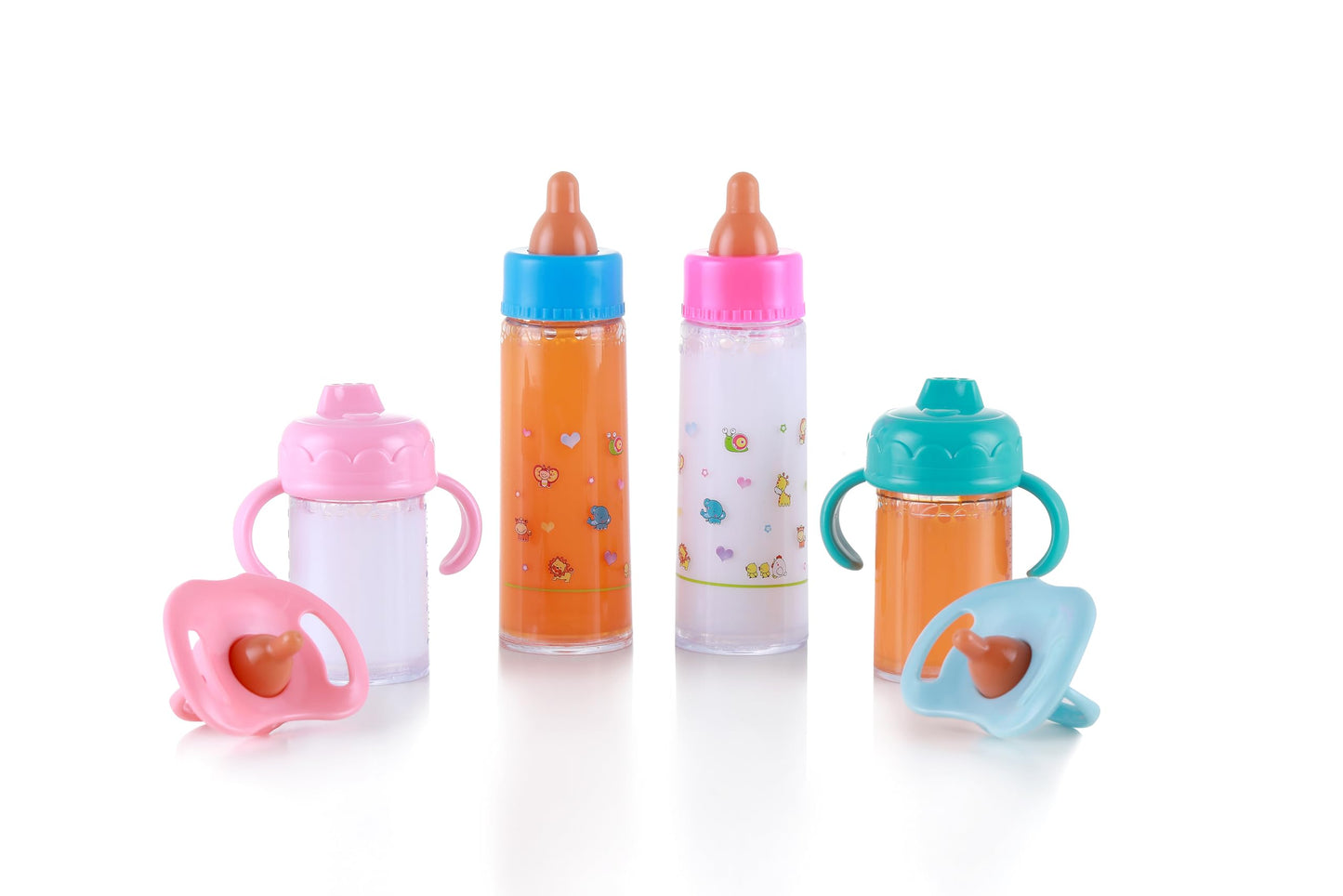 Pretendor 6 Pieces Magic Disappearing Milk And Juice Bottle With Pacifier,Pretend Play Feeding Toy Set For Girl,4 Bottles And 2