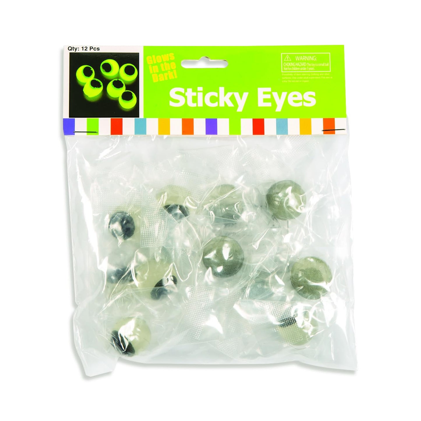 Fun Express Glow in The Dark Sticky Eyes - Vinyl Halloween Toys, Bulk Set of 48, .75 Inch, White & Black (Glows Green)