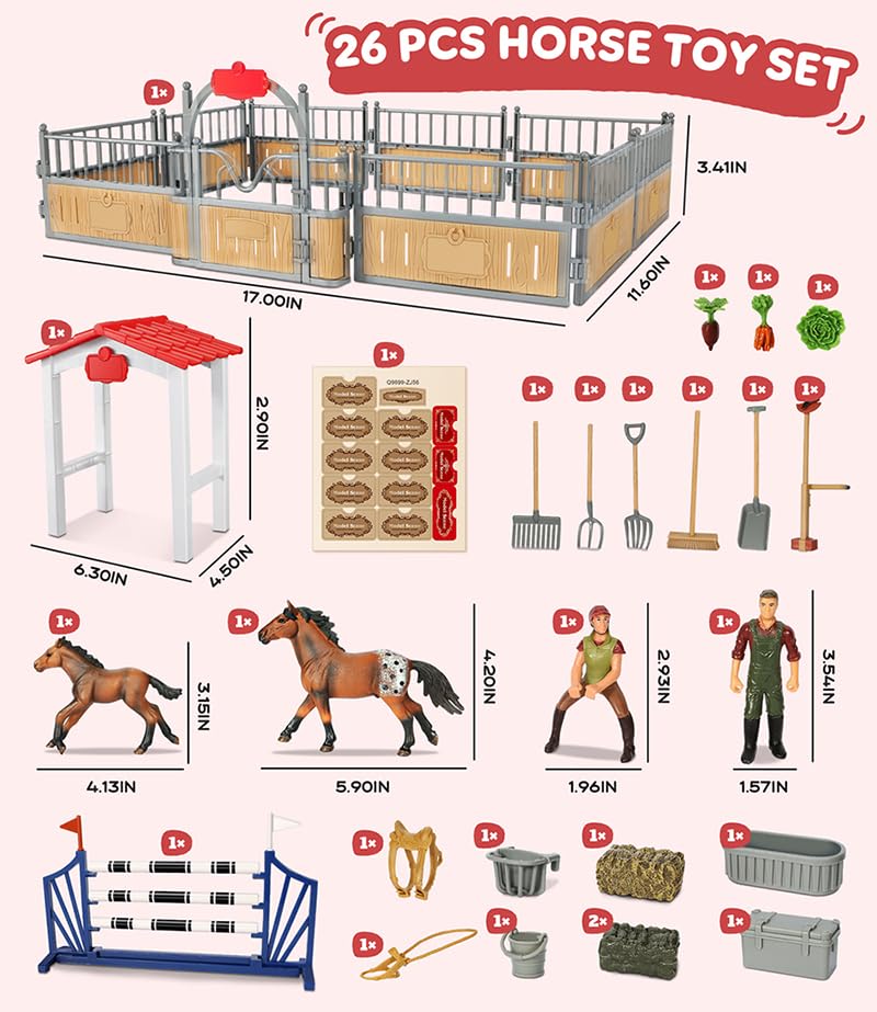 Kidbest Horse Stable Playset, Horse Toys Set For Girls And Boys With Rider, Farm Animal Figurines Barn Toys, Pretend Play Toys For Kids 3-5 6 7 8-10 Birthday Gifts