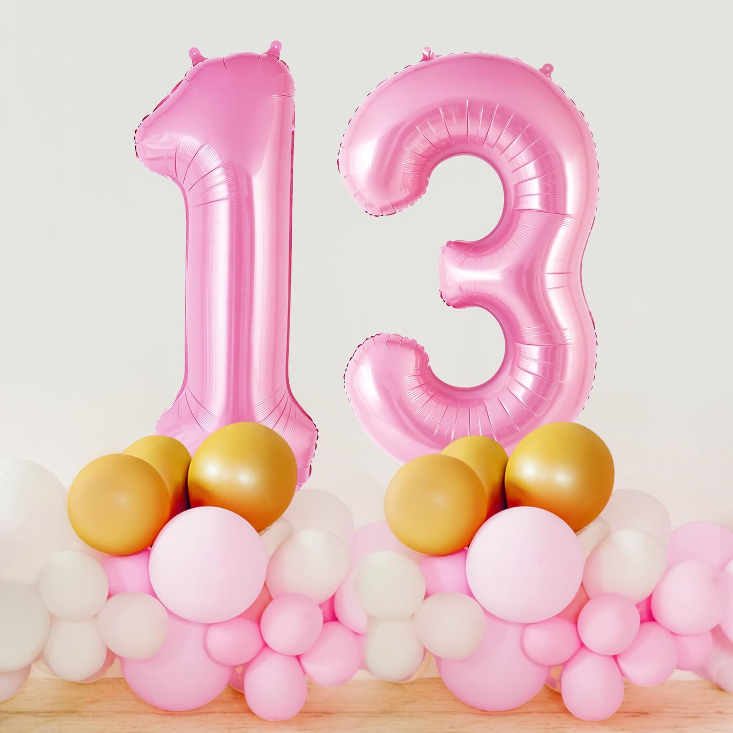 AIQINHU Pink Foil Number 13 Balloon - 40 Inch Giant Mylar Helium Balloon for Birthday Party Decorations