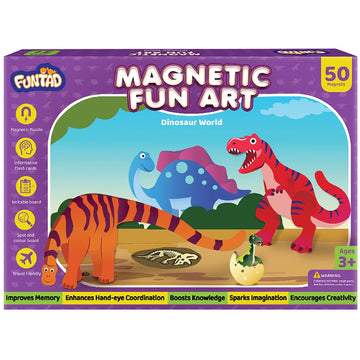 Funtad Magnetic Fun Art Puzzle - Dinosaur|4-In-1 Travel Friendly Educational Toy With Writable Board|50 Magnetic Pieces With Inf