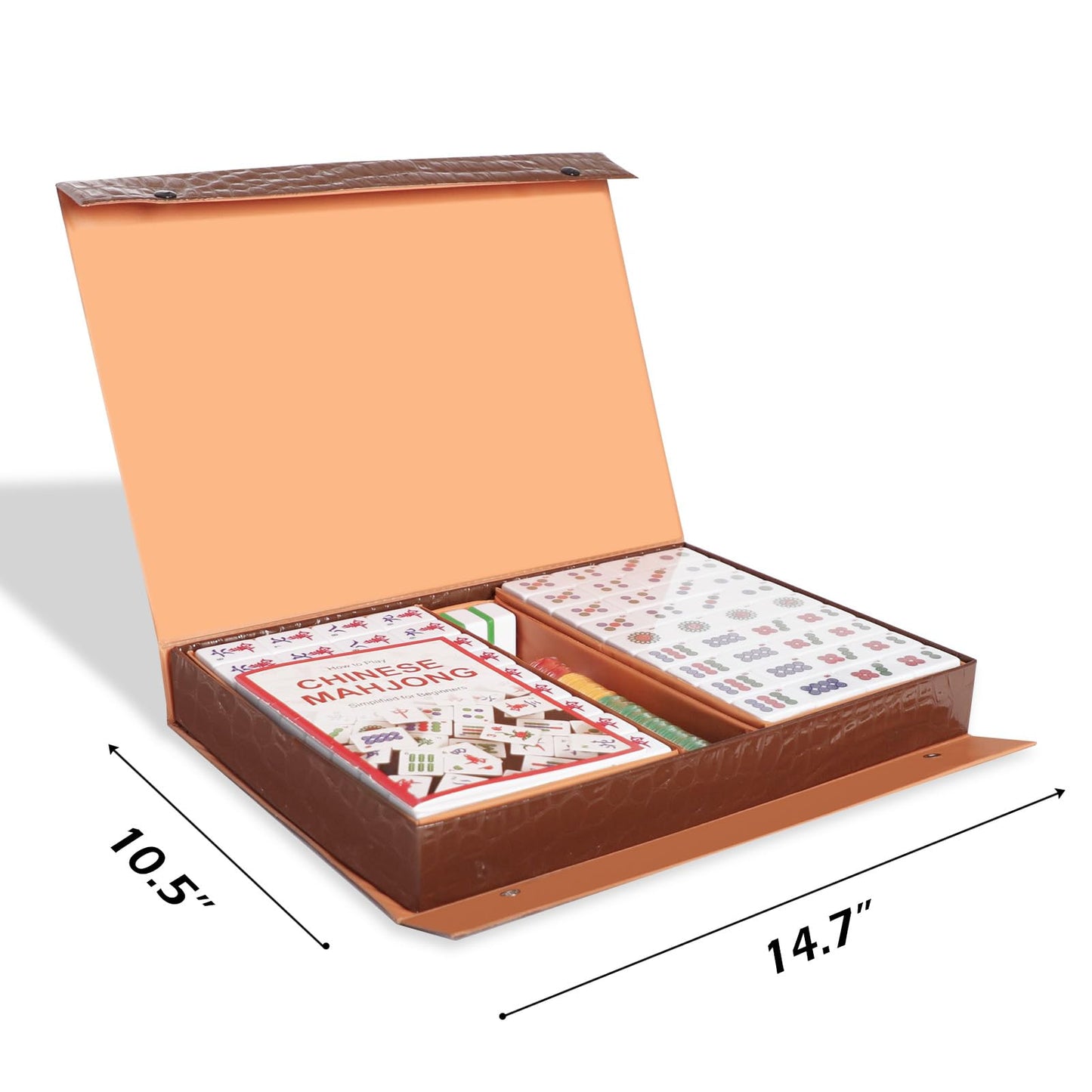 Gustaria Chinese Mahjong Set, Mahjong Game Set With 146 Numbered Large Tiles (1.5', Green), Mahjongg Tiles Set With Brown Carrying Case (Mah Jongg, Majiang)