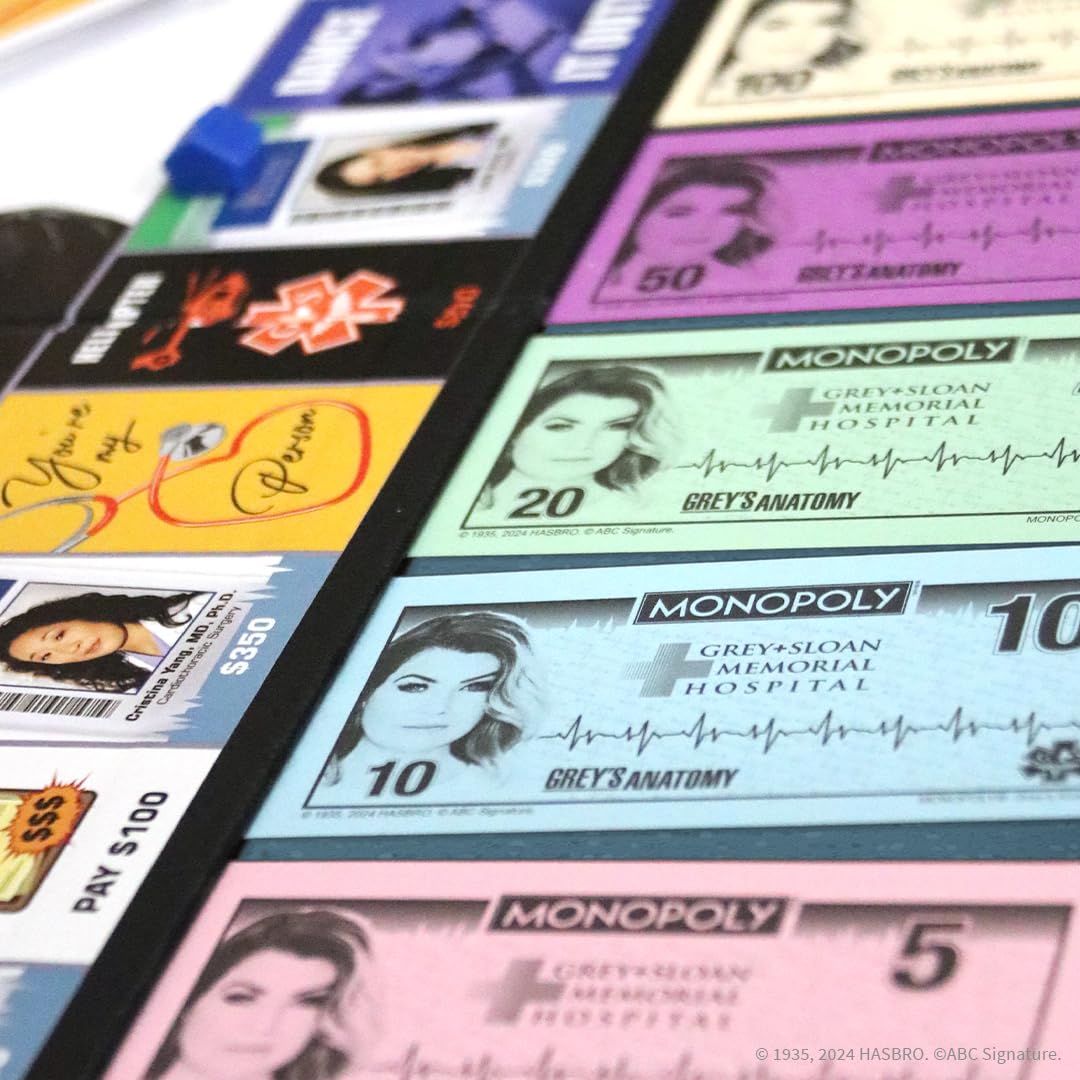 USAOPOLY Monopoly: Grey's Anatomy Board Game - Buy, Sell, Trade Iconic Doctors | Official Collectible, Includes Ferry Boat & Scrub Top