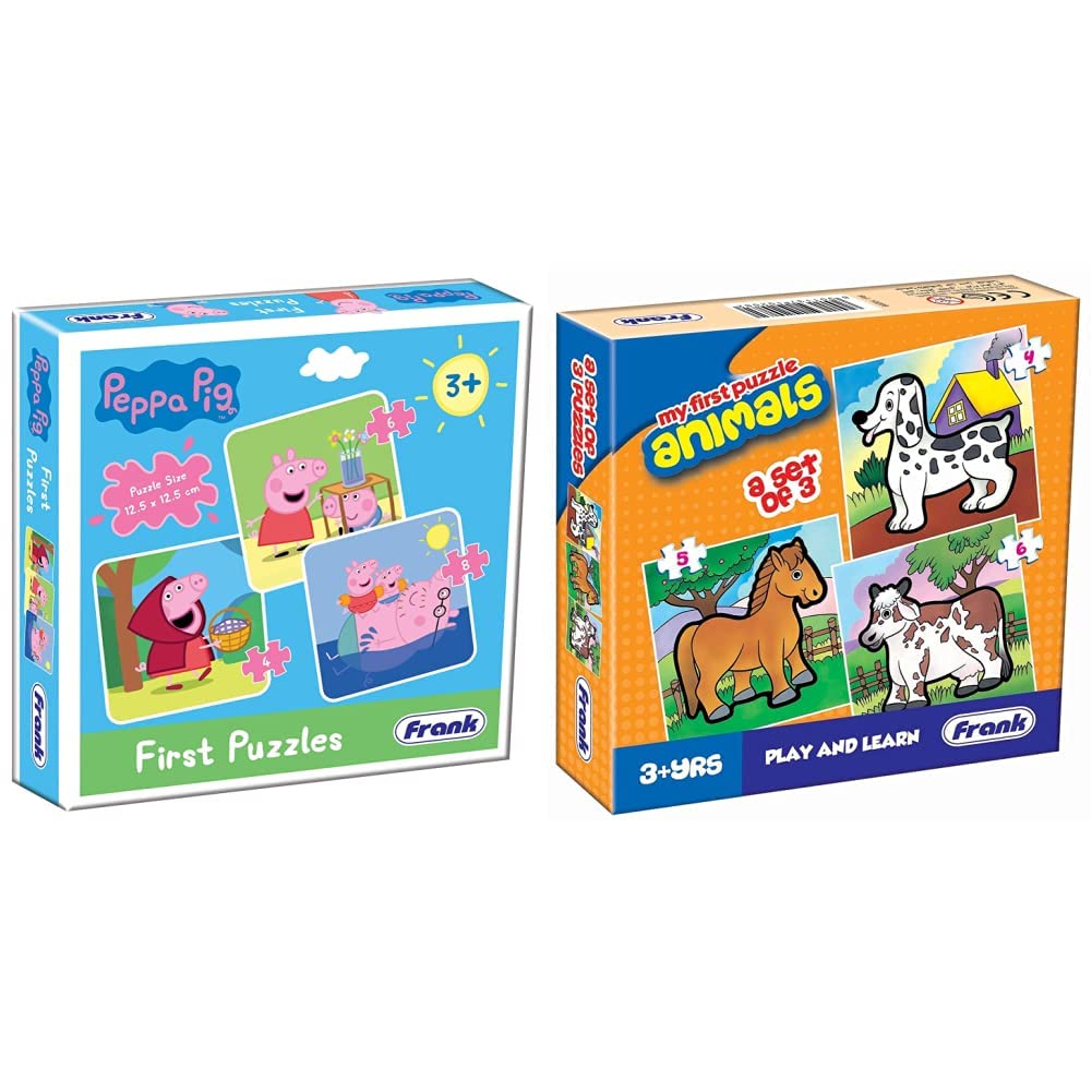 Frank  60410 Peppa Pig First 3IN1 Puzzles, Multicolor (4,6,8 Pieces) + Animals Puzzle for 3+ Years, 15 Piece, Multicolour  (S