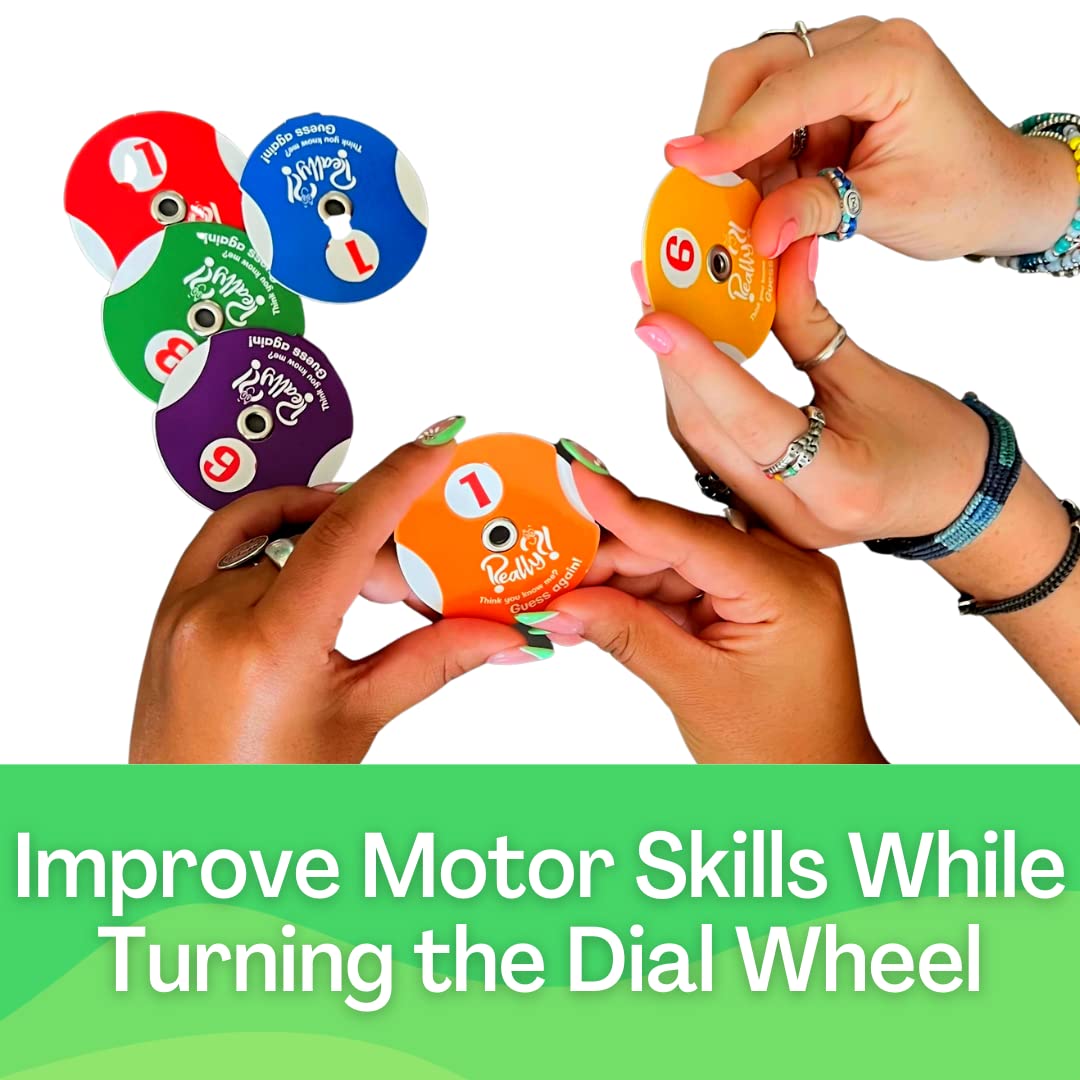 Really?! Number Dial Wheel Spinners - Set Of 6 - Game Accessories With Numbers 1-6 For Multiple Uses, Red, Orange, Yellow, Green